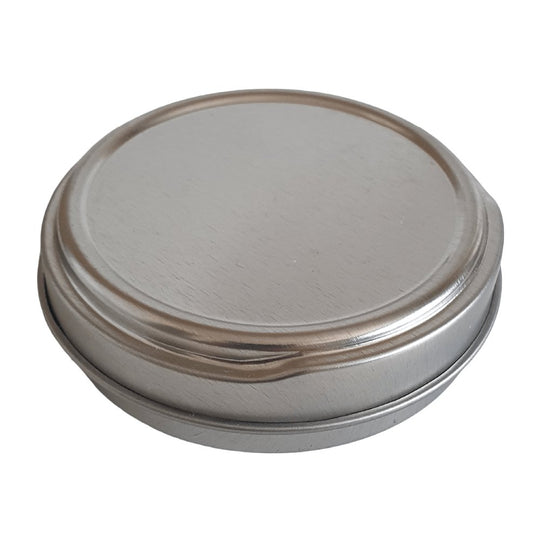 Silver Round Seamless Push To Open Shoe Polish Tin T0362 - Tinware Direct
