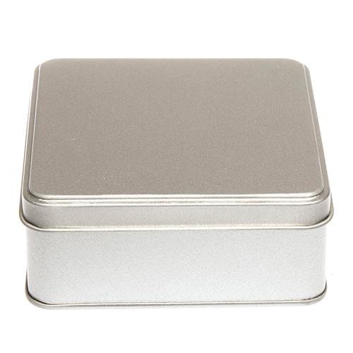 Flat Silver Square Tin with Stepped Lid T1075 - Tinware Direct