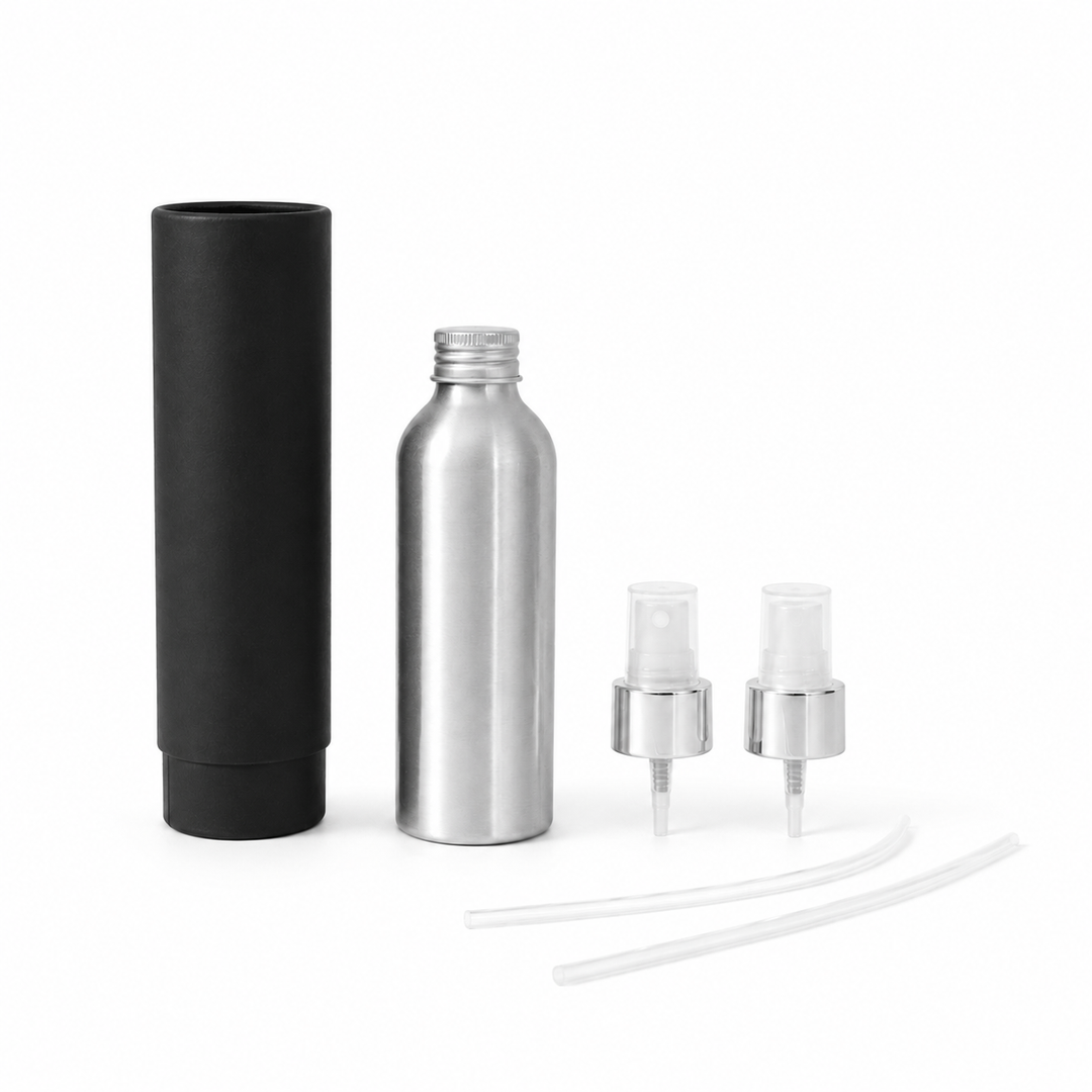 Flasker med skruelåg af aluminium med pumpe eller sprayhætter